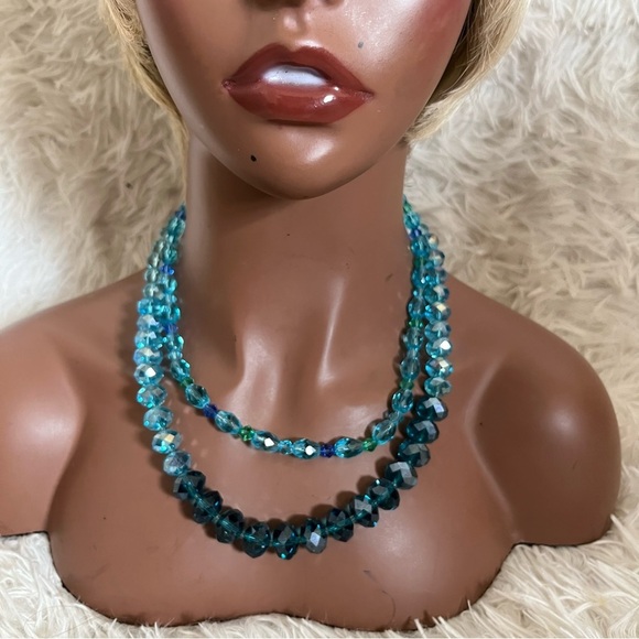 Handmade Aqua Teal Blue Glass Bead Necklace Set - Picture 10 of 16